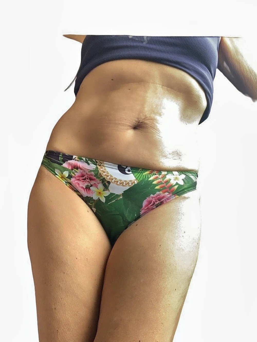 Floral Bikini bottoms in Green & Pink Like New yin yang logos